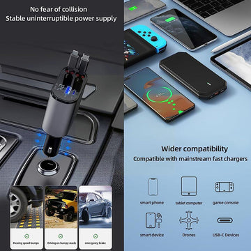4 In 1 Retractable 100W Super Fast Car Charger